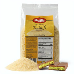 Melike kataifi dough package front, ready for authentic kunafa and delicate desserts.