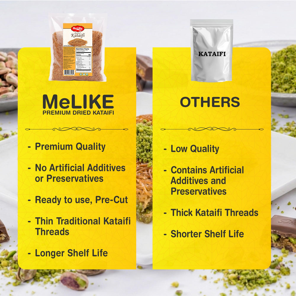 MELIKE Kataifi ingredient display suggesting pistachio desserts and kadayıf ideas.