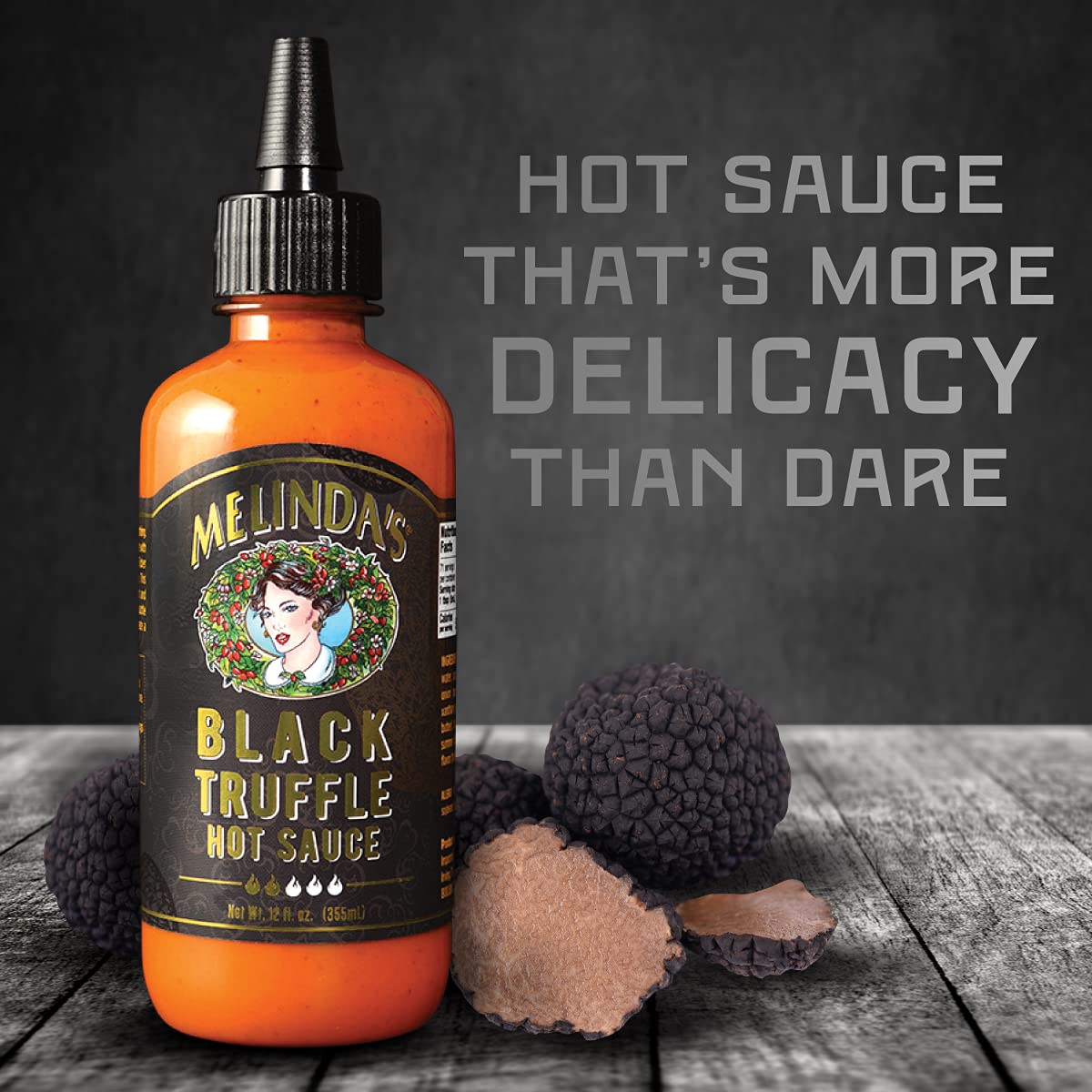Melinda's Black Truffle Hot Sauce with fries dip for versatile flavor boost