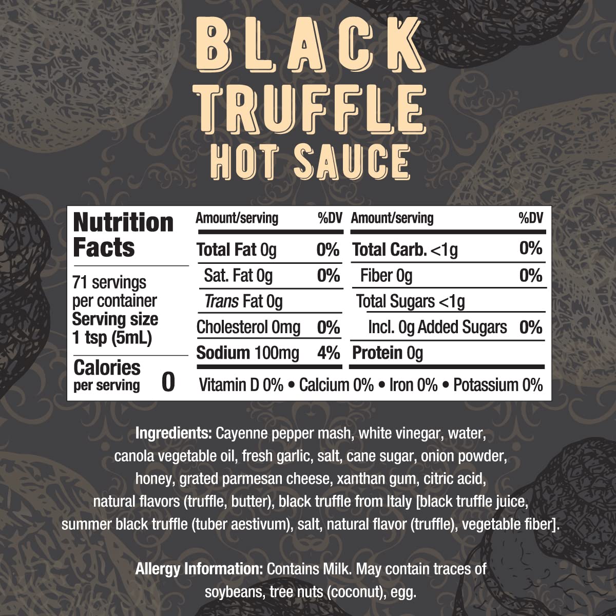 Melinda's Black Truffle Hot Sauce pouring over pasta for luxurious aroma and balanced heat