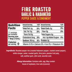 Melinda's Fire Roasted Garlic & Habanero bottle label closeup highlighting rich color.