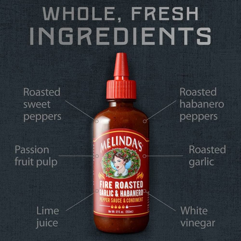 Melinda's Fire Roasted Garlic & Habanero complements pizza or burgers.