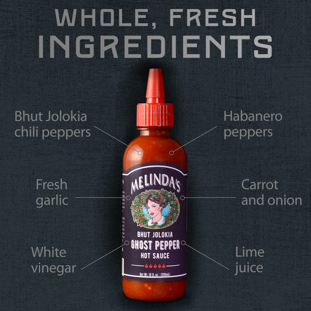 Melinda's Ghost Pepper sauce on pizza enhancing flavor with bright heat.
