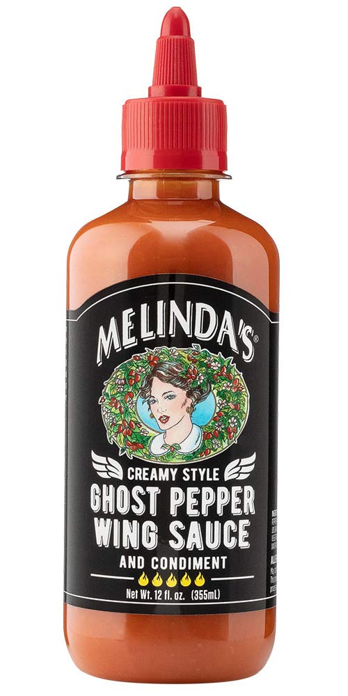 Melinda’s Ghost Pepper Wing Sauce bottle with bold heat ready to elevate wings.