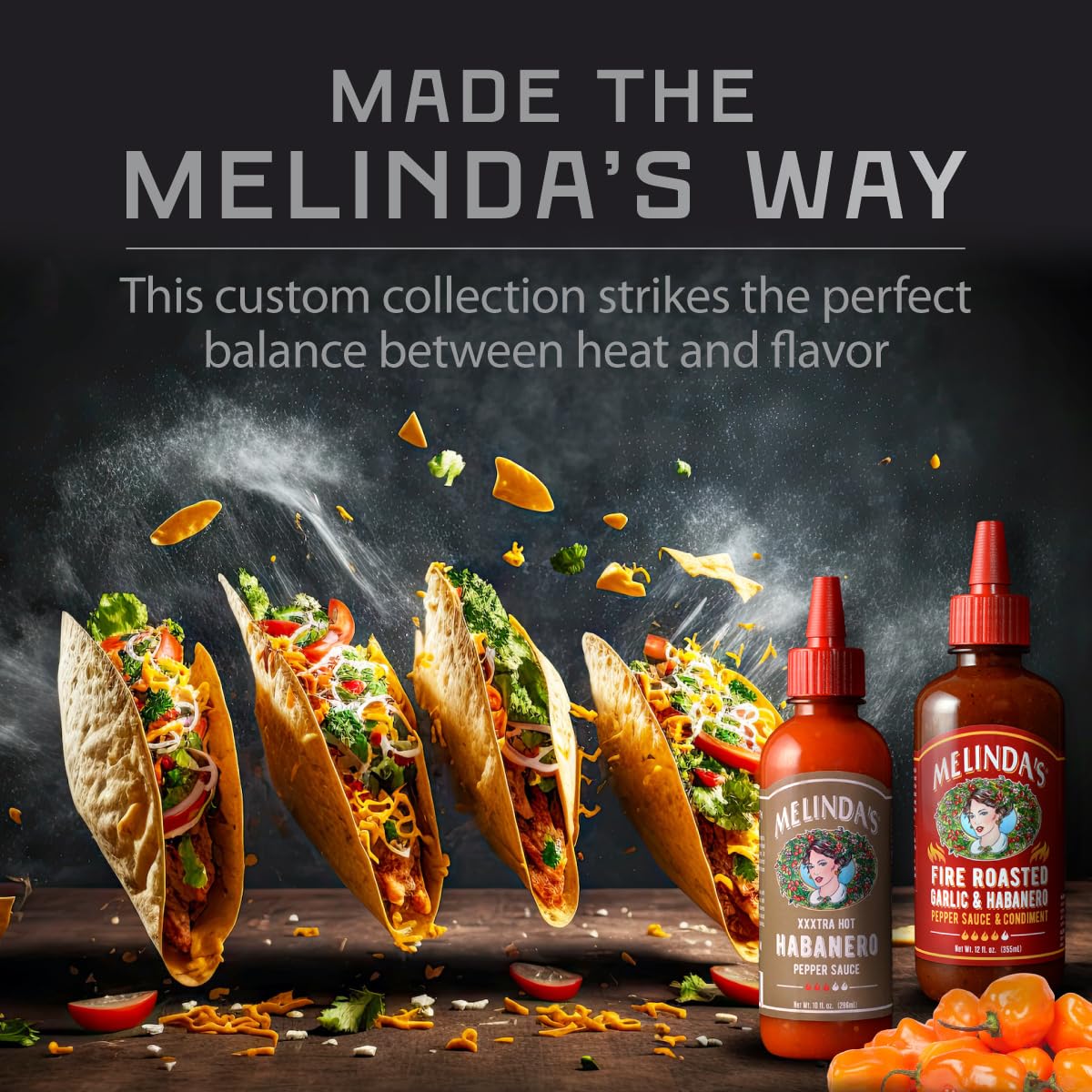 Melinda's Green Sauce bottle for bright, tangy toppings