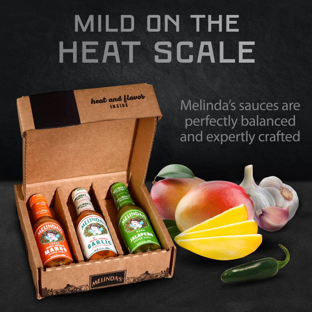 Melinda’s garlic habanero bottle adds garlicky heat to pizza or pasta.