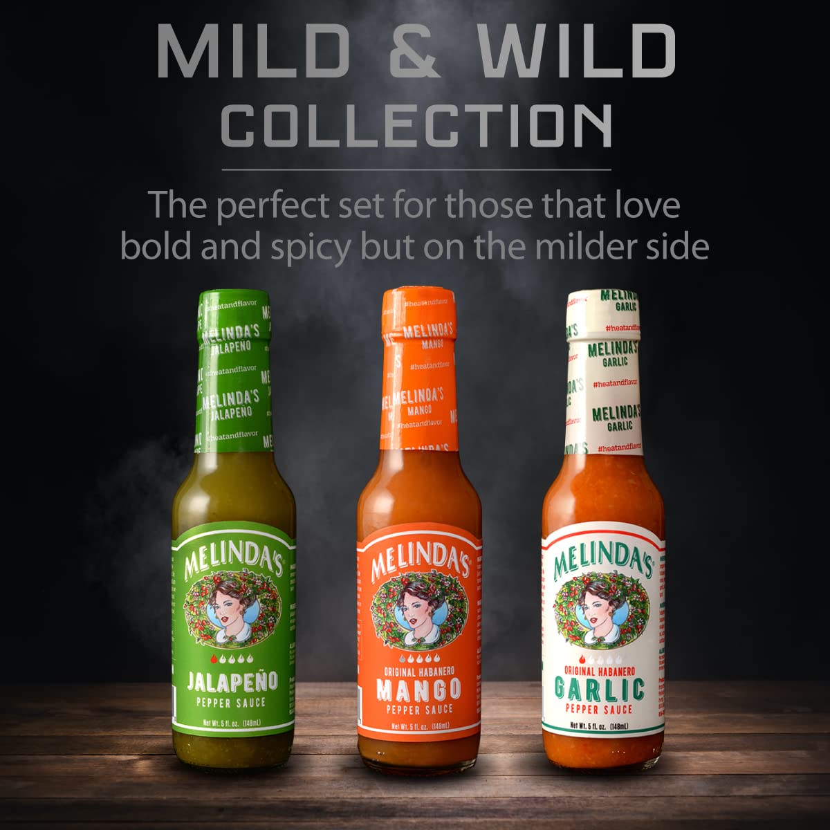 Melinda’s jalapeño bottle showcases fresh, crisp heat for tacos and snacks.