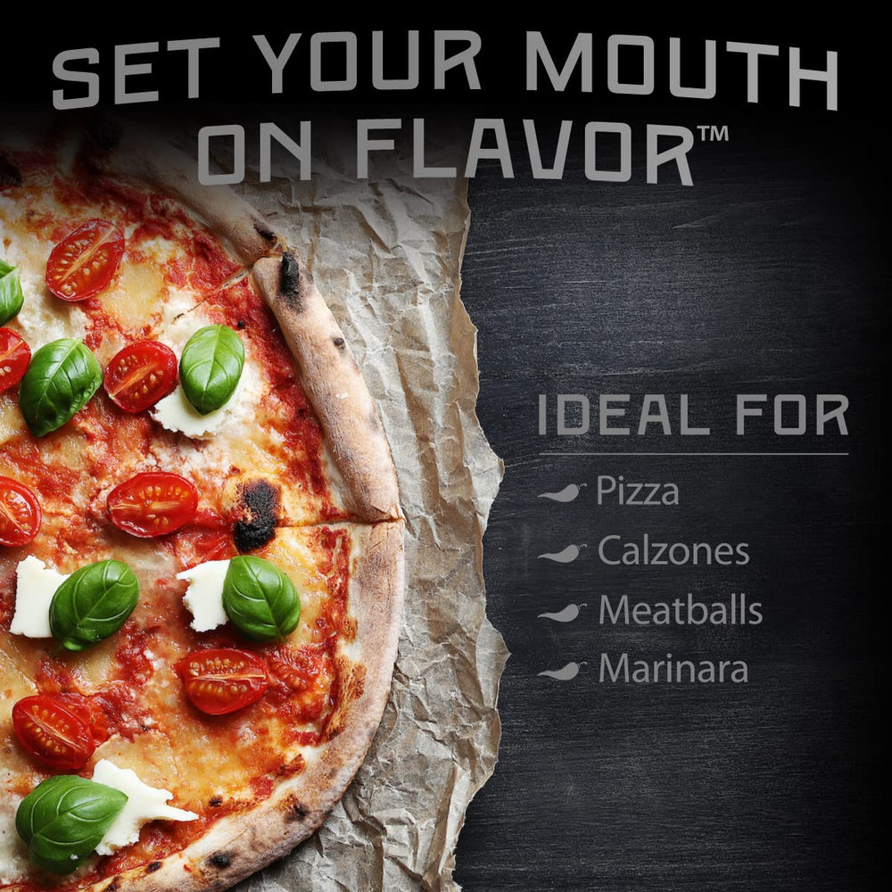 Pizza topped with Melinda’s hot sauce and spices for extra zing.
