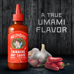Melinda's Sriracha label close-up highlights fresh ingredients for vibrant taste