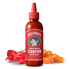 Melinda’s Trinidad Scorpion hot sauce bottle front for bold meals