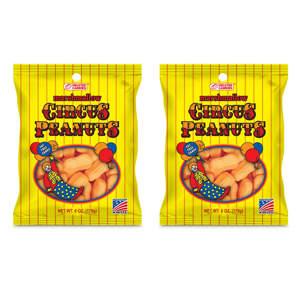 Melster Candies circus peanuts bag front, nostalgic snack ideal for sharing.