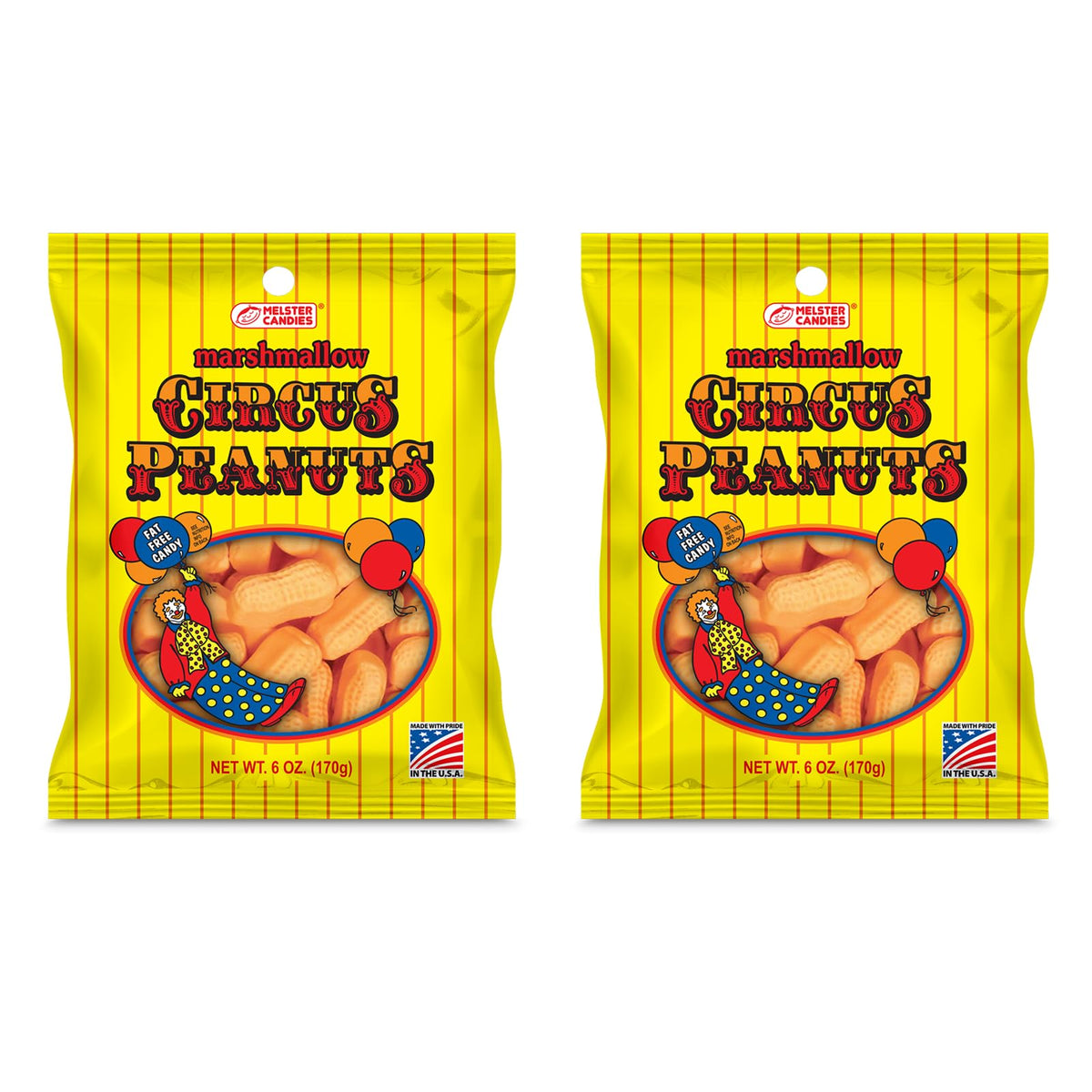 Melster Candies classic circus peanuts in a bag, nostalgic and portable snack option.