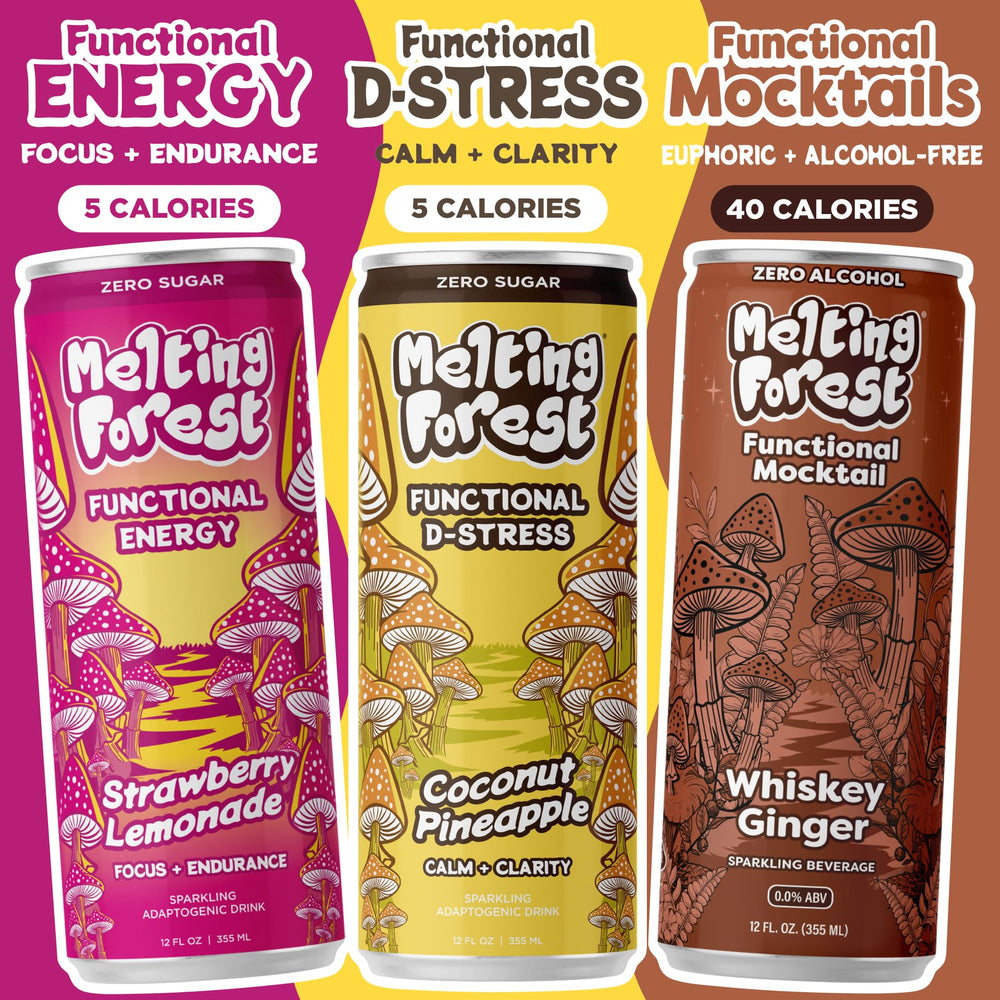 Melting Forest D-Stress 12-pack box displayed on kitchen counter.