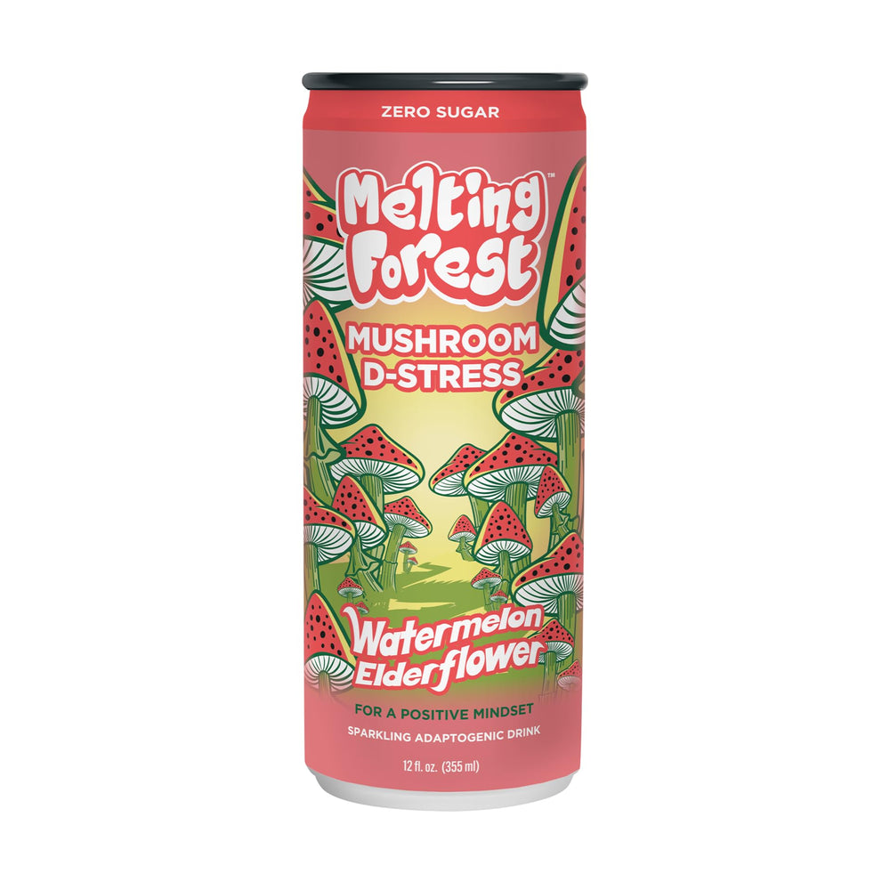 Melting Forest D-Stress packaging shows mushrooms and magnesium