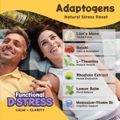 Melting Forest D-Stress label detail highlights L-Theanine and adaptogens.