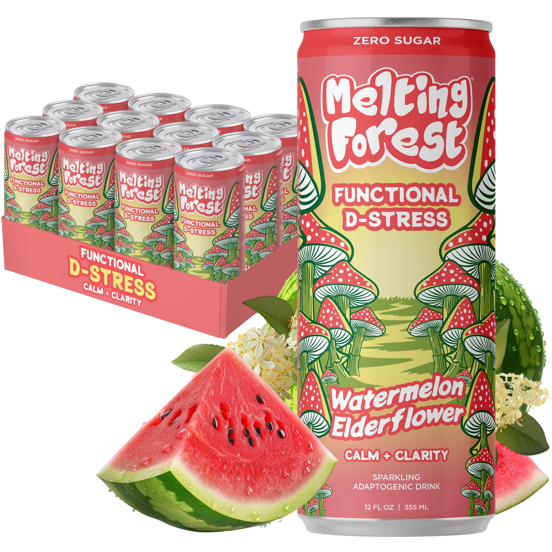 Melting Forest D-Stress Watermelon Elderflower bottle front offers a calm moment