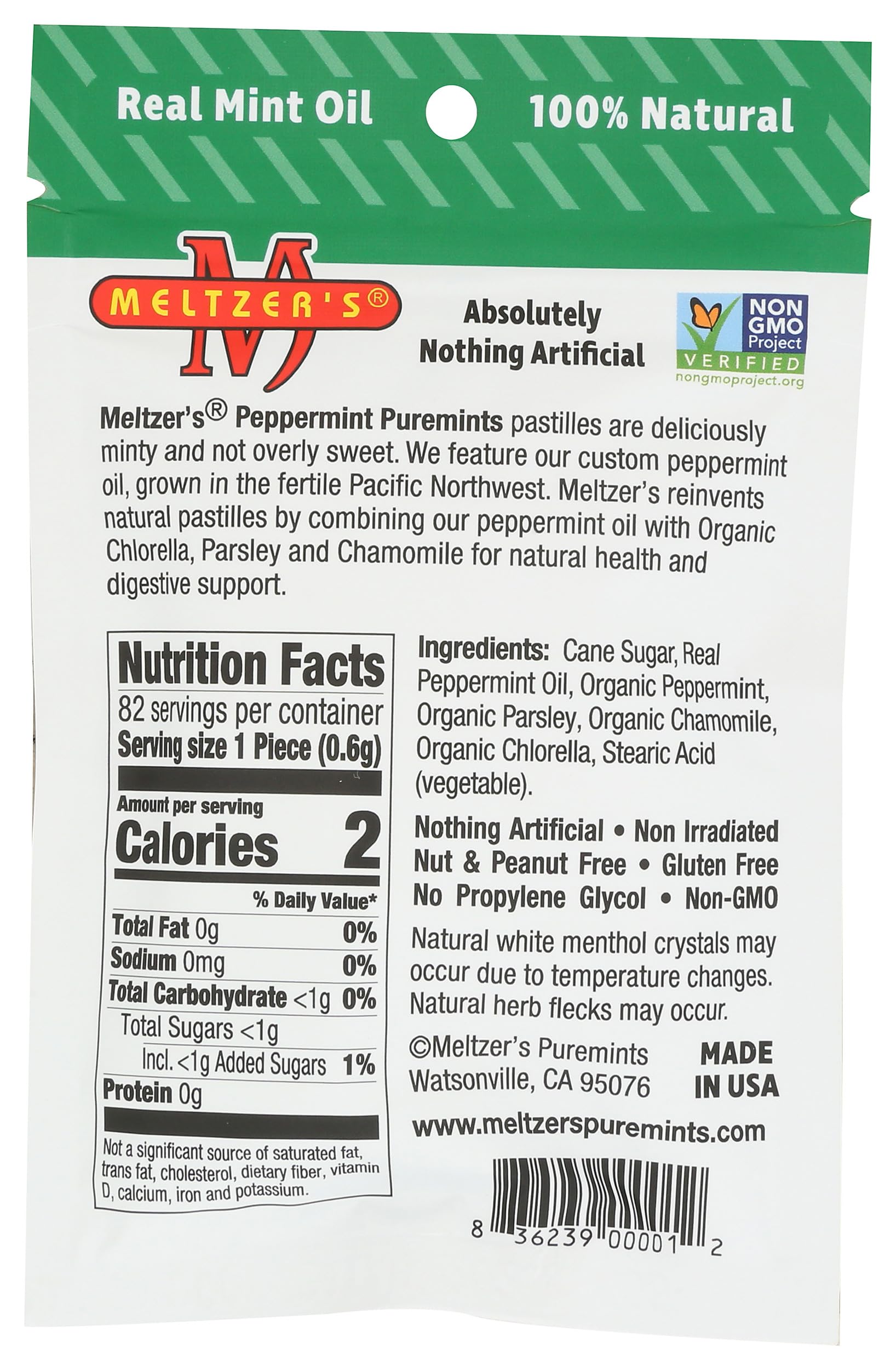 Meltzer's Puremints pastilles close-up showing individual mint pieces.
