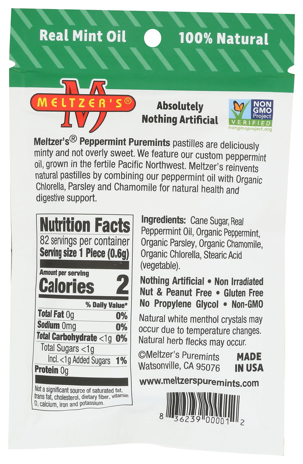 Meltzer's Puremints pastilles close-up showing individual mint pieces.
