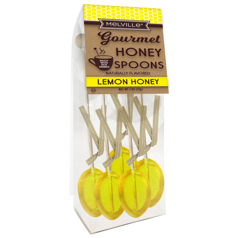 Melville Candy lemon honey spoons tea stirrers on wooden sticks for flavorful, mess-free sweetness