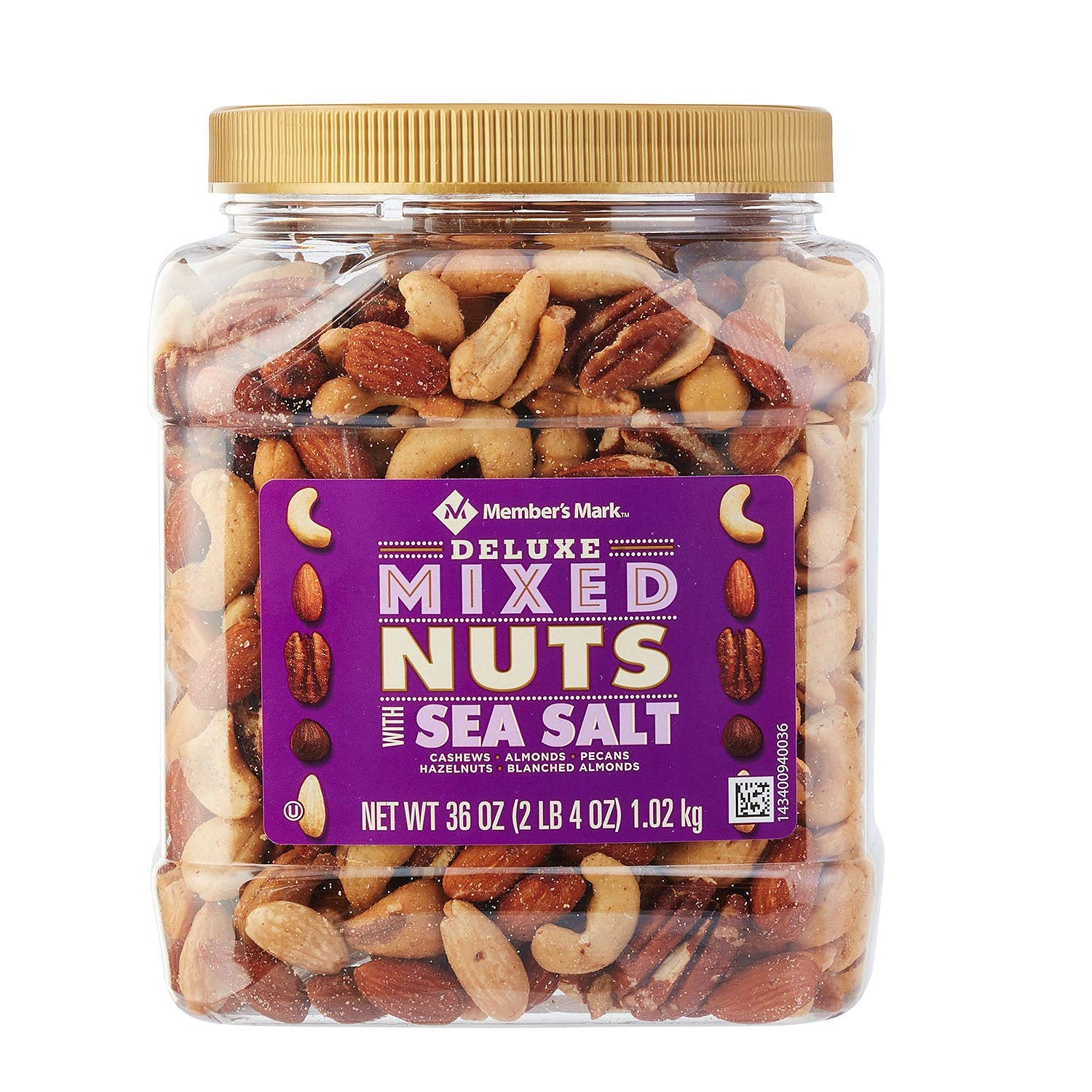 Member's Mark Deluxe Roasted Mixed Nuts with Sea Salt in a bulk jar for savory snacking