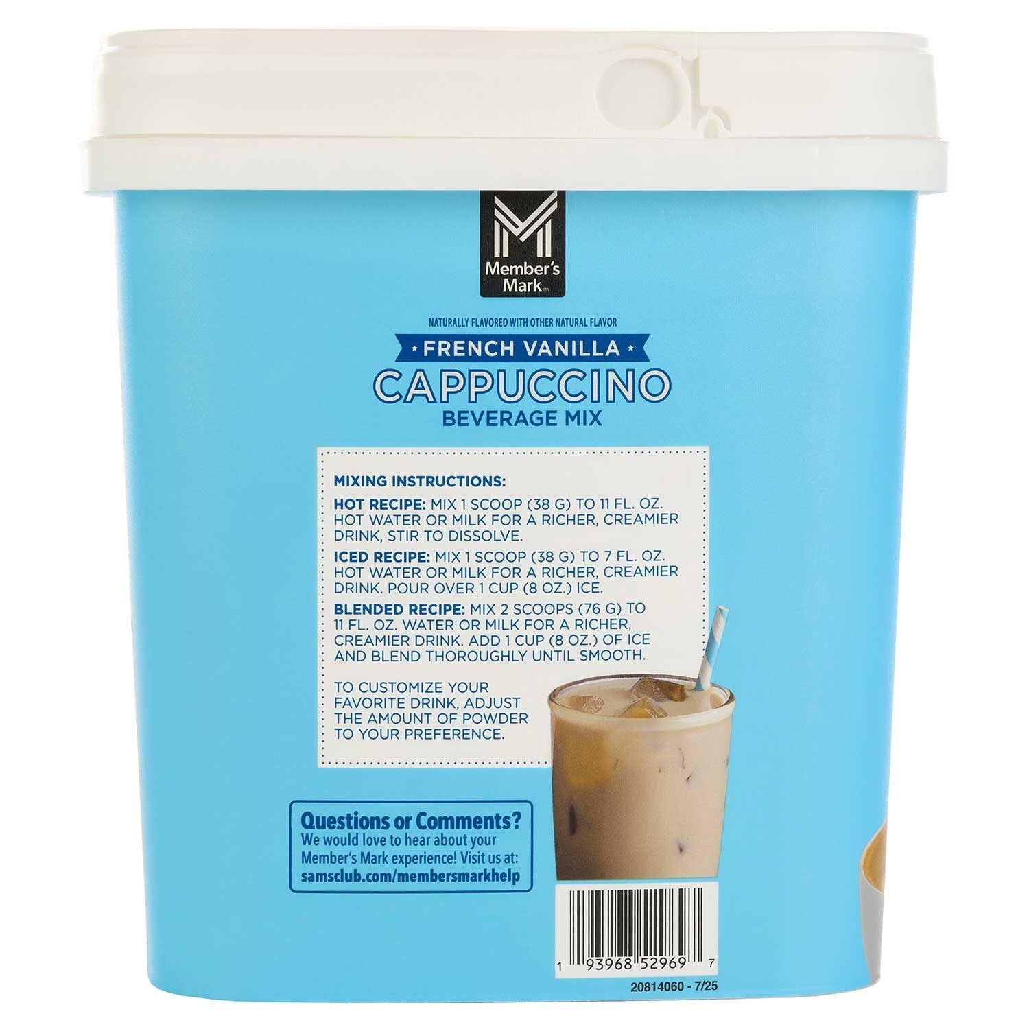 Foamy cappuccino top with Members Mark mix highlights rich texture.