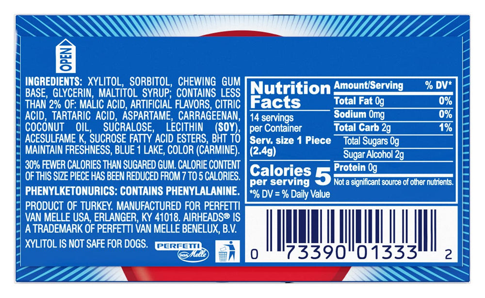 MENTOS Airheads blue raspberry pack of 14 sticks for quick, tasty chews