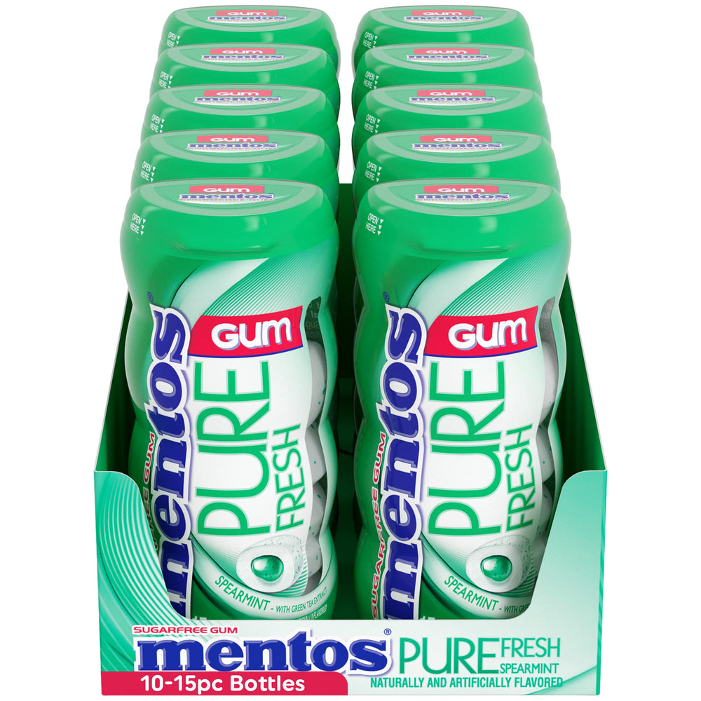 Bulk-pack image showing ten Mentos bottles for value and variety