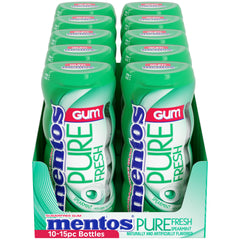 Bulk-pack image showing ten Mentos bottles for value and variety
