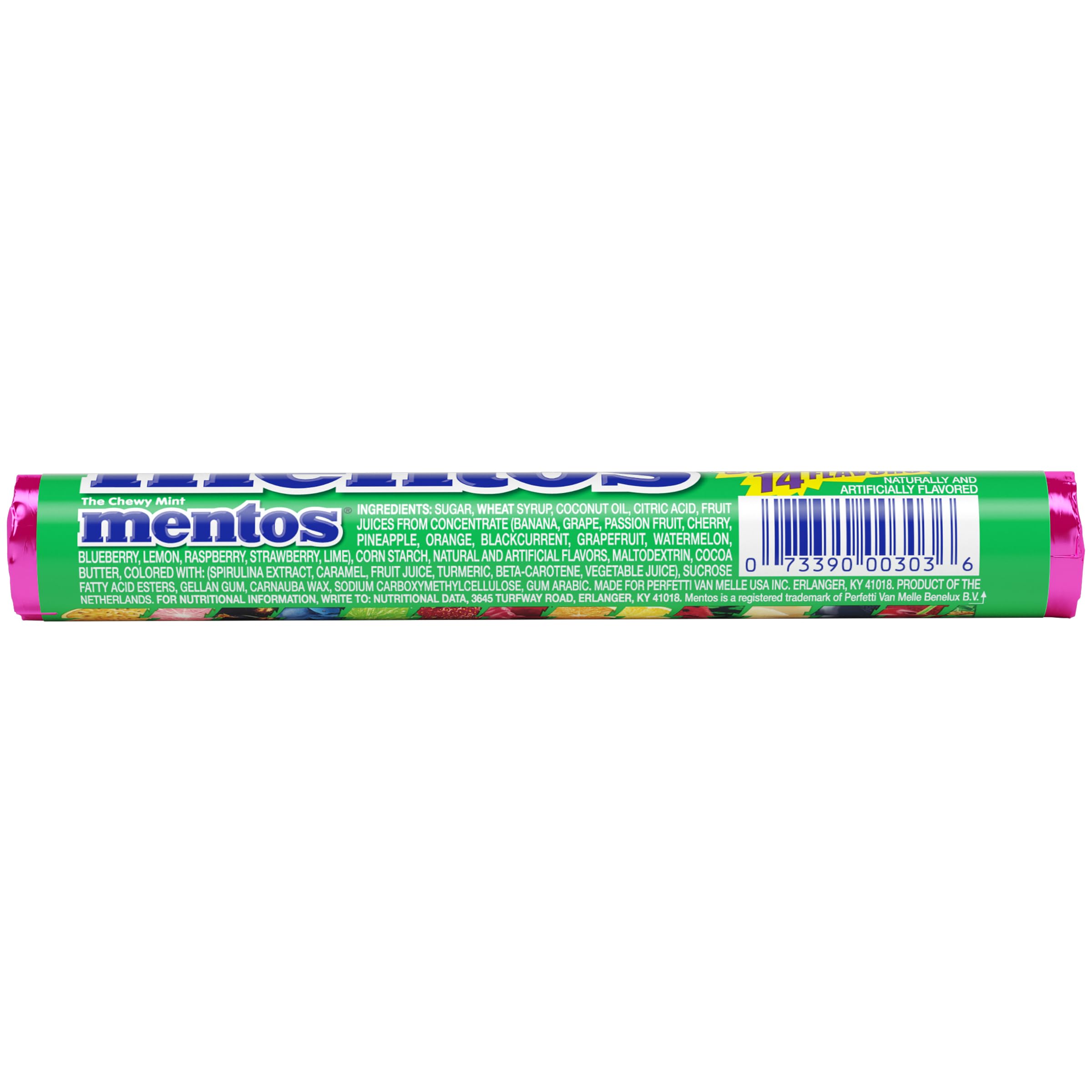 Mentos Chewy Mint close-up showing bright colors and chewy texture.