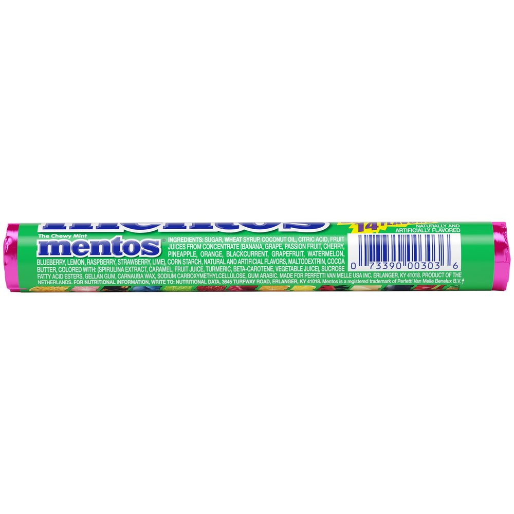 Mentos Chewy Mint close-up showing bright colors and chewy texture.