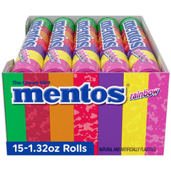 MENTOS Rainbow Chewy Mints close-up with vibrant colors for festive snacking.