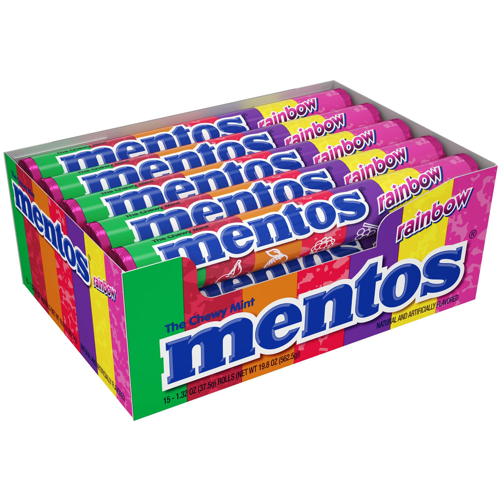 MENTOS Chewy Mint Rainbow flavor party pack open, perfect as wedding favors.