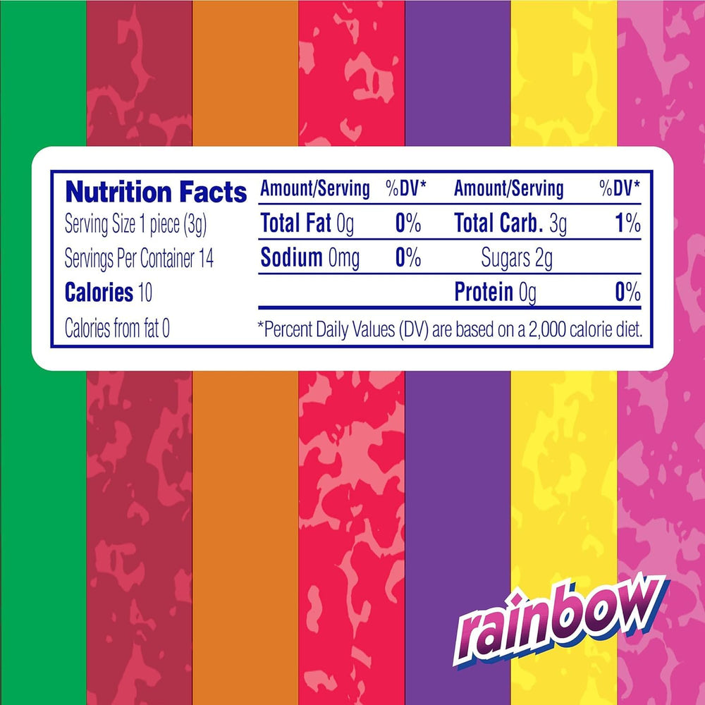 MENTOS Rainbow flavor rolls lined up, suggesting on-the-go freshness.