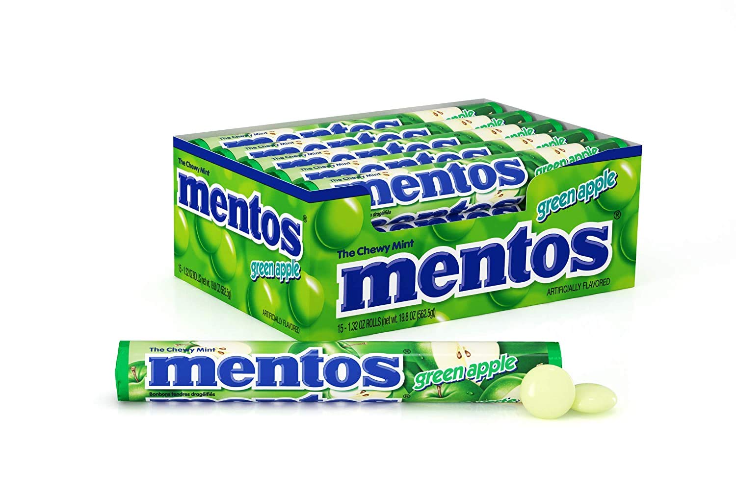 Mentos Chewy Mints Green Apple Pack for portable refreshment.