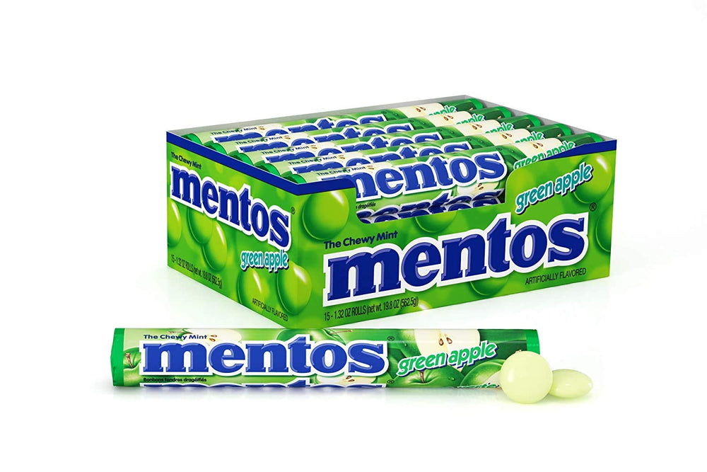 Mentos Chewy Mints Green Apple Pack for portable refreshment.