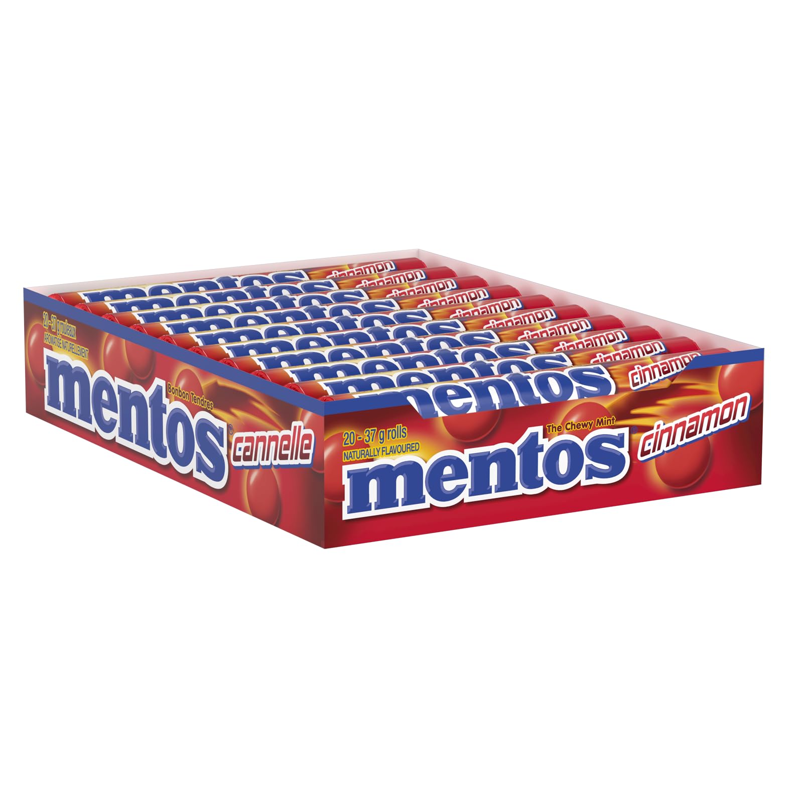 Mentos Cinnamon Chewy Mints with crisp outer shell for a satisfying bite.