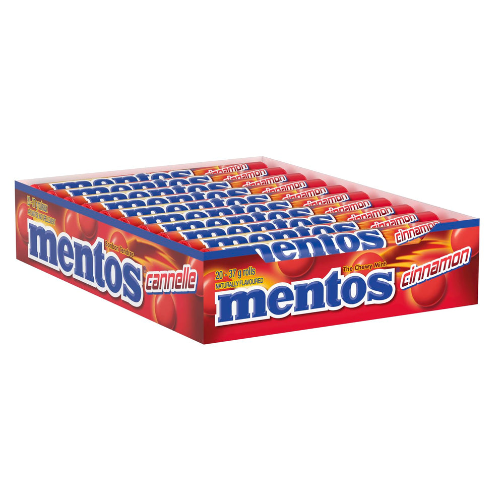 Mentos Cinnamon Chewy Mints with crisp outer shell for a satisfying bite.