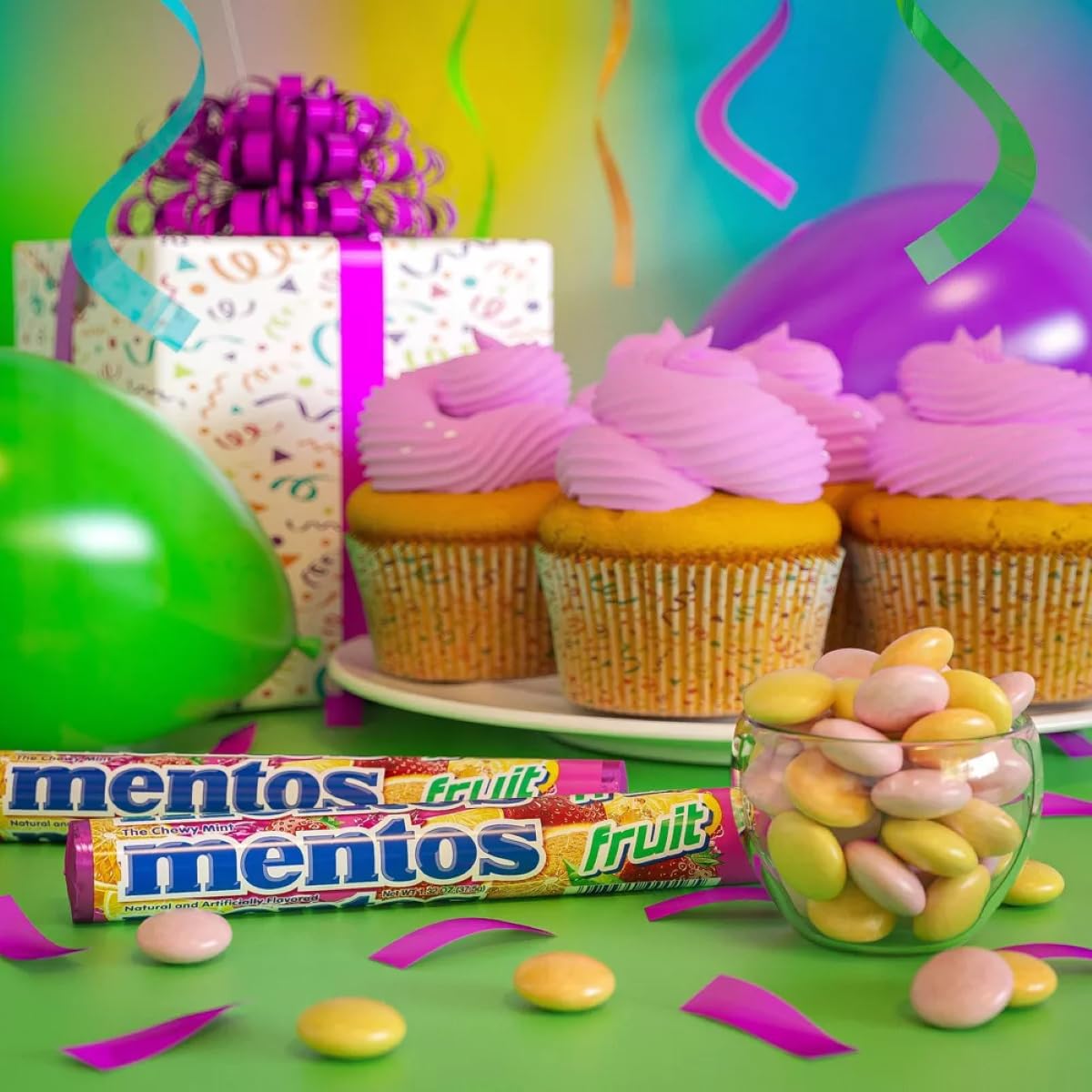 Mentos Fruit Chewy Mint Roll convenient for bags and travel refreshment.