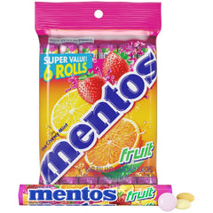Mentos Fruit Chewy Mint Roll six-pack display for events and quick refreshment.