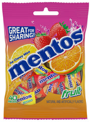 Mentos Fruit chewy mints 40-count peg bag on display for sharing.