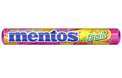 MENTOS fruit-flavored mint candy roll open reveals individual pieces for sharing.