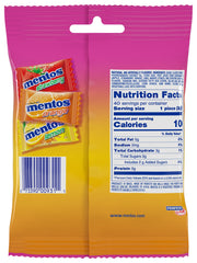Mentos Fruit flavors close-up showing strawberry, orange, lemon for fruity freshness.