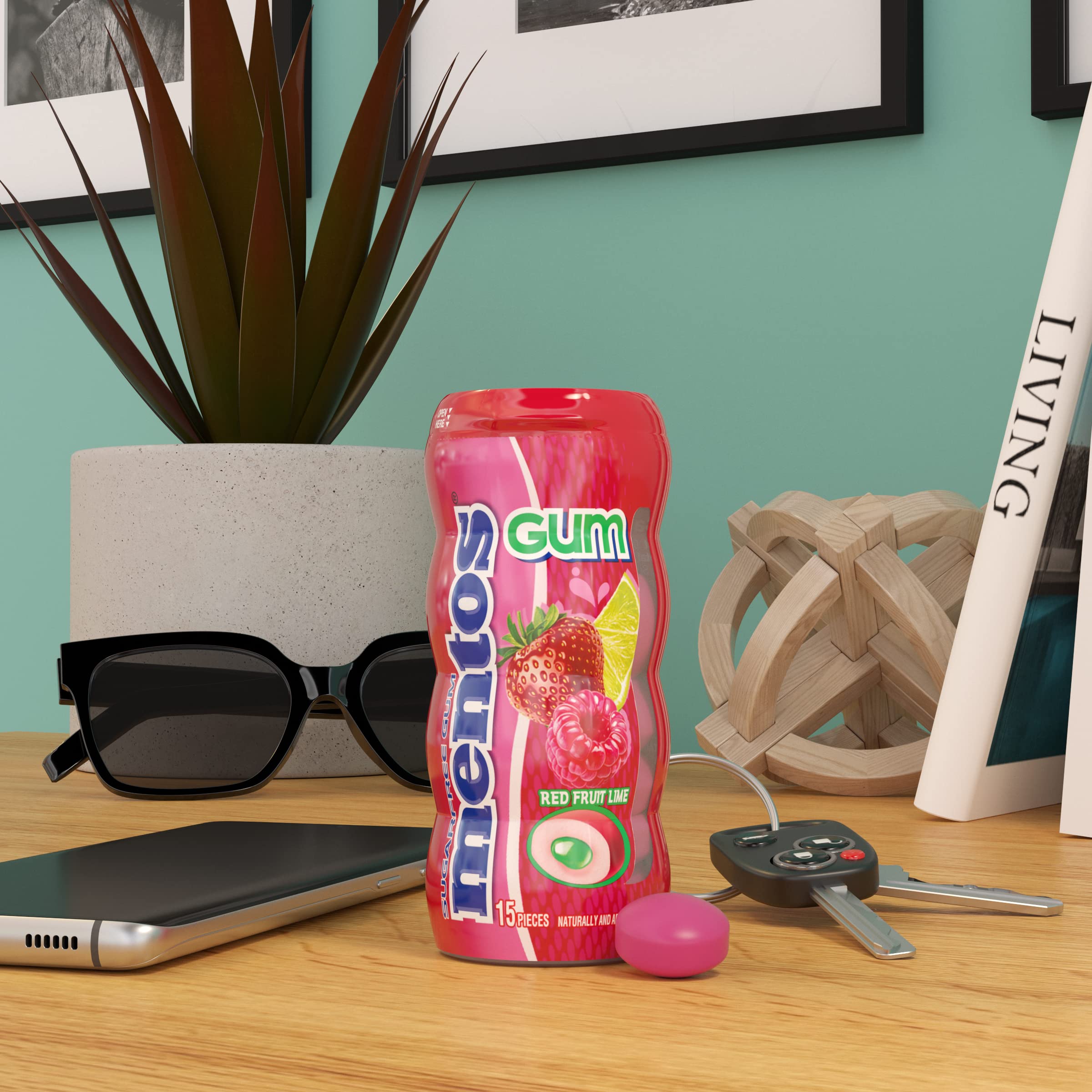 Mentos gum on a desk delivers quick breath refreshment
