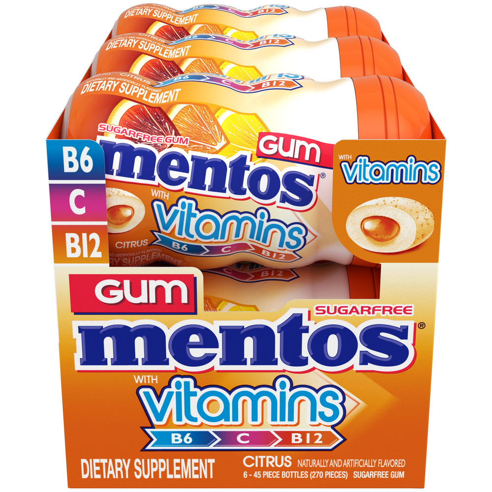 Mentos gum reclosable lid keeps gum fresh between uses