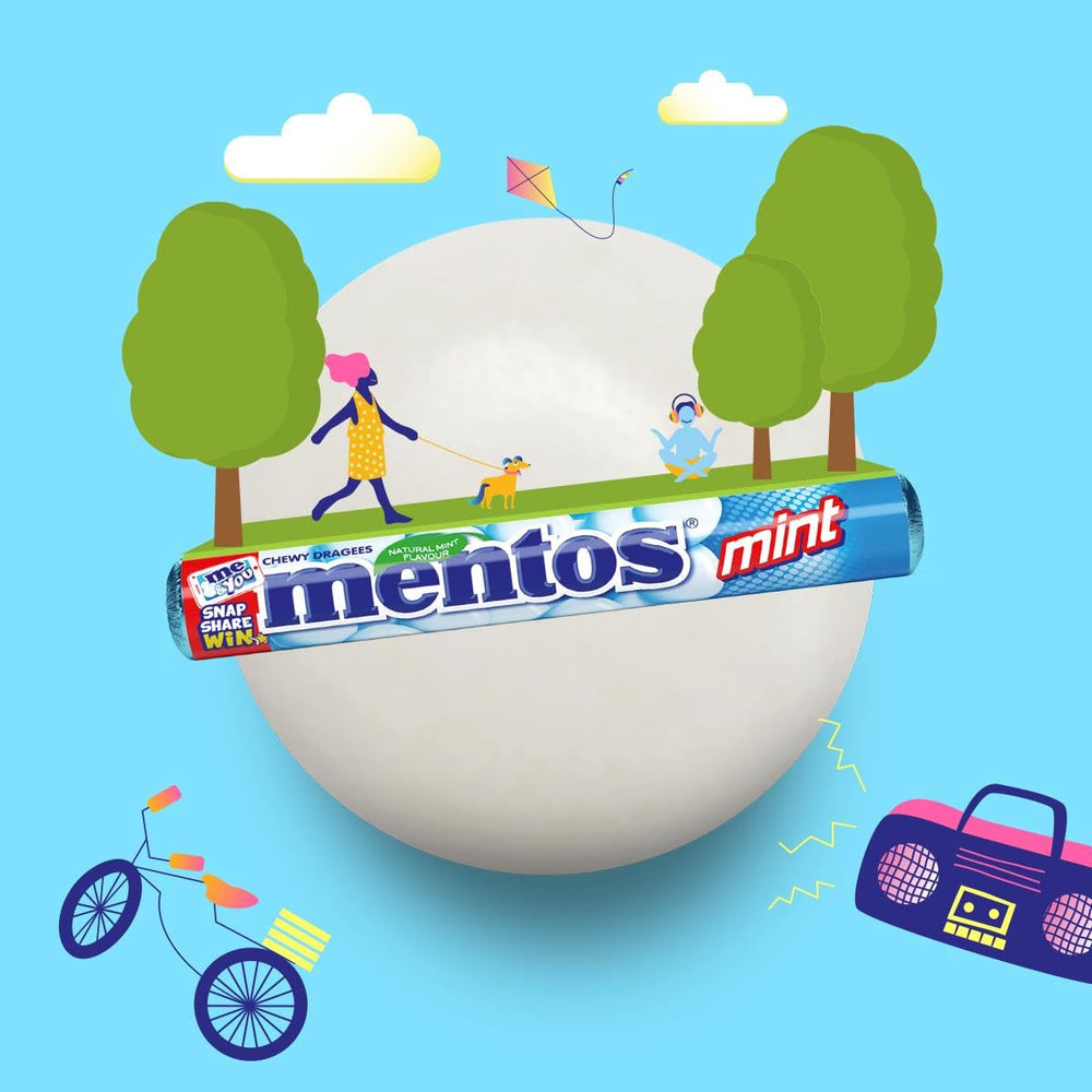 MENTOS Mint Chewy Dragees 38g-label showcases convenient packaging.