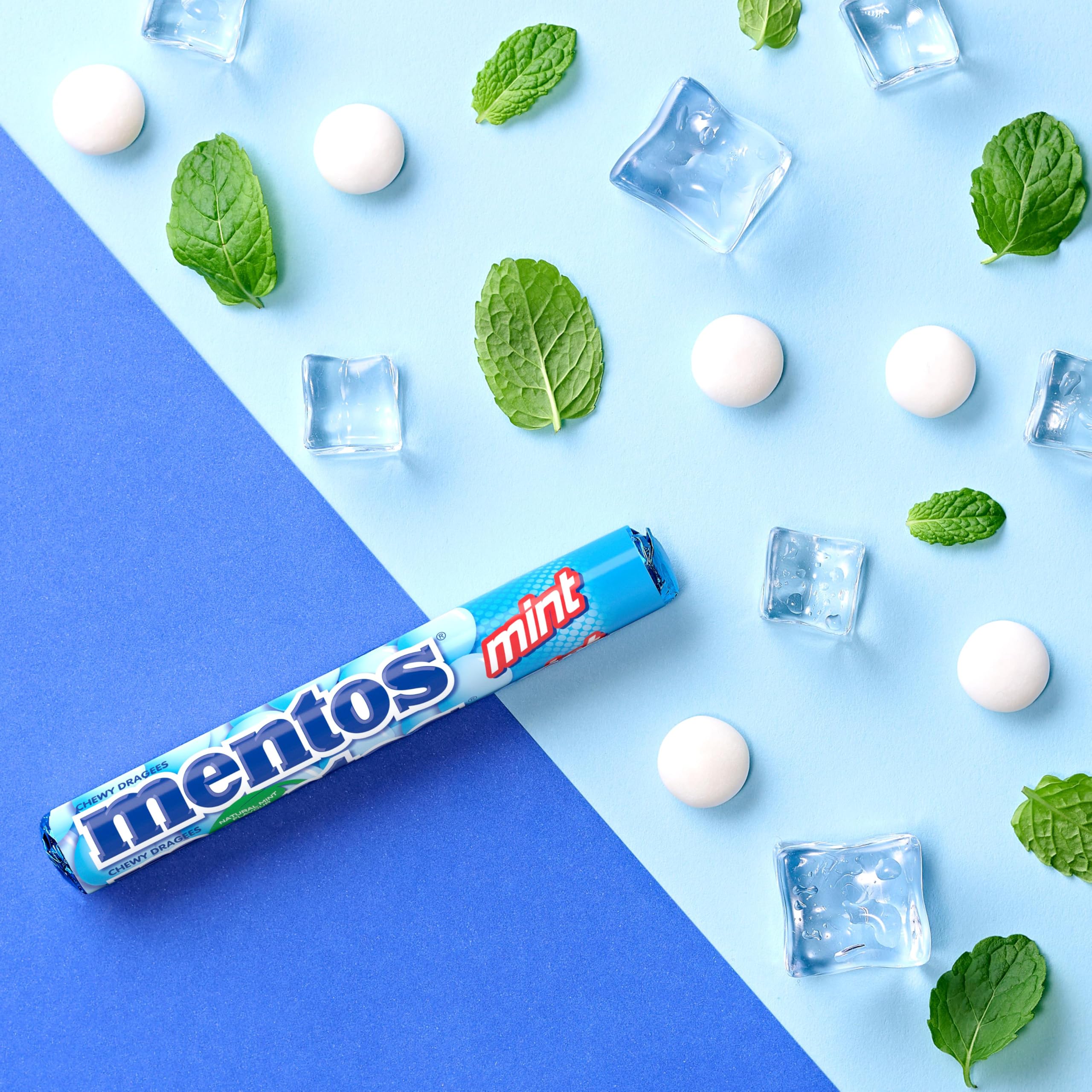 MENTOS Mint Chewy Dragees 40-pieces on display emphasizes shareable treat.
