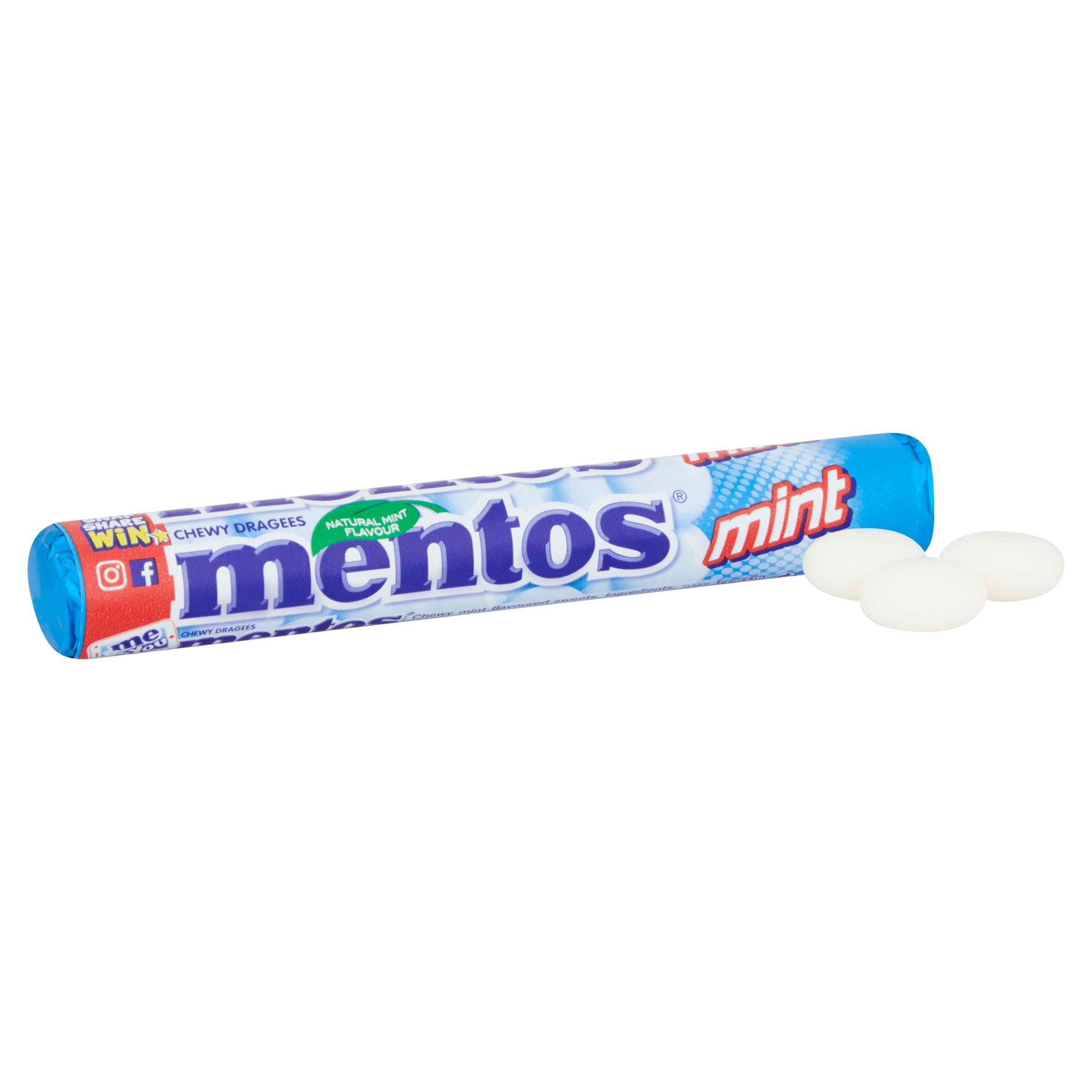 MENTOS Mint Chewy Dragees closeup-shell-center highlights crisp shell and chewy center.