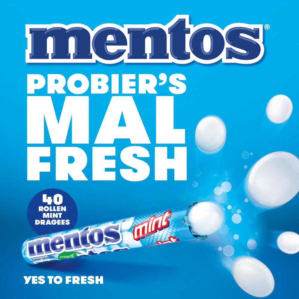 MENTOS Mint Chewy Dragees pack-open reveals 40-piece minty chew supply.