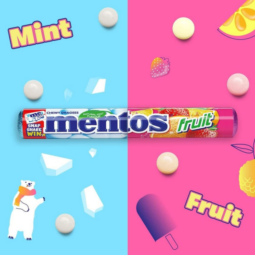 MENTOS Mint Chewy Dragees serving-bowl scene suggests party-friendly candy.