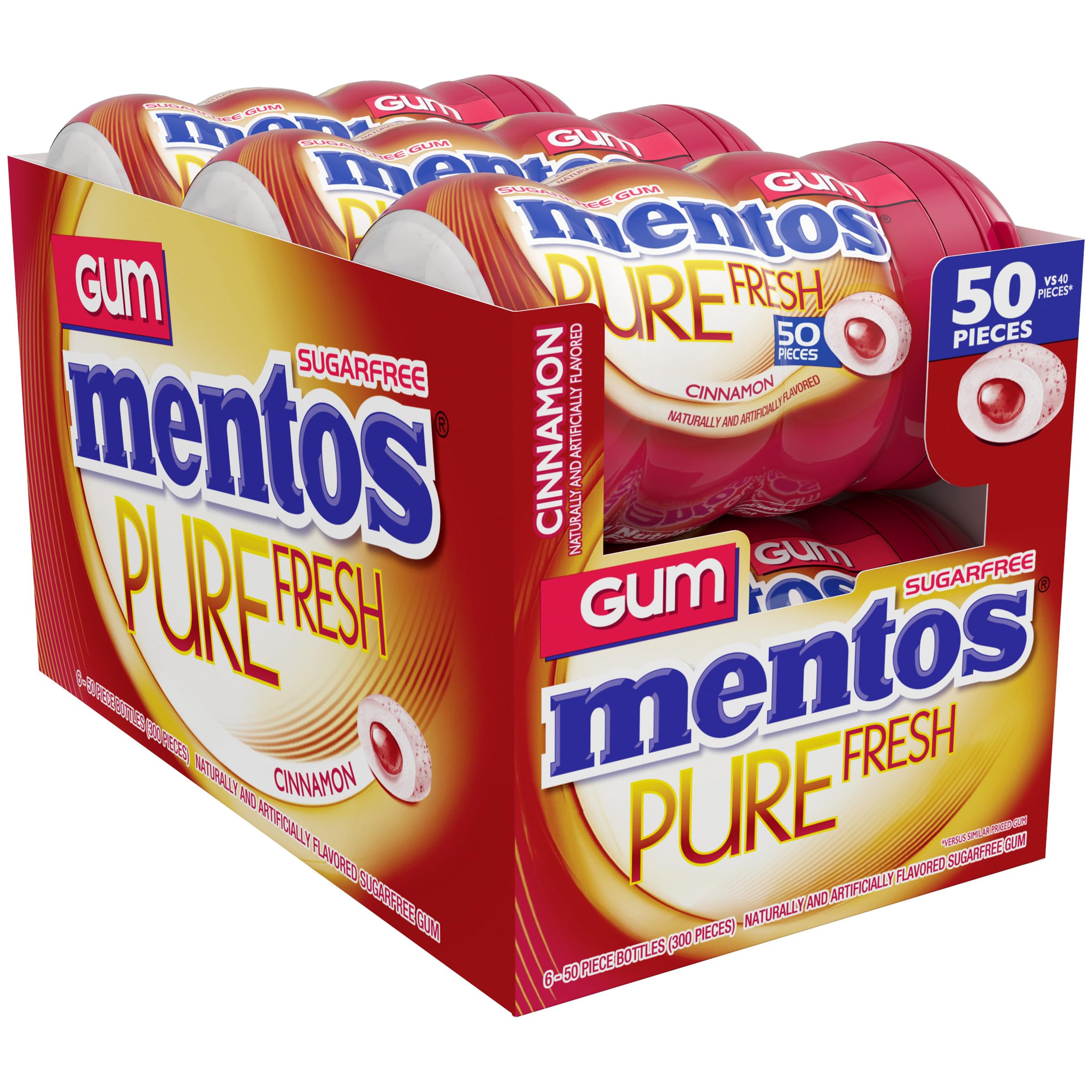Open Mentos bottle shows resealable cap for lasting freshness.